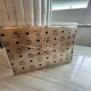 MCM Metallic Gold Envelope Clutch
